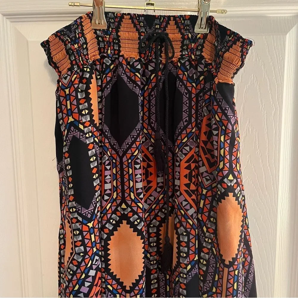 Anthropologie Maeve Geometric Maxi Skirt - Coral and Navy